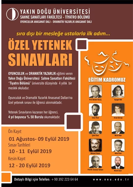 YDÜ Sahne Sanatları Fakültesi Oyunculuk Ve Dramatik Yazarlık Anasanat Dallarına Özel Yetenek Sınavıyla Öğrenci Alacak