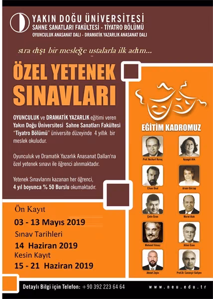 YDÜ Tiyatro Bölümüne Özel Yetenek Sınavı ile Öğrenci Alınacak... Sınav 14 Haziran’da…