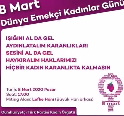CTP Kadın Örgütü 8 Mart Dünya Emekçi Kadınlar Günü’nde Meydan Etkinliği Düzenliyor