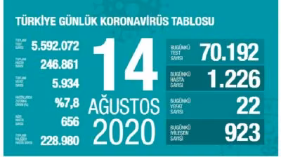 Türkiye'de 1226 Kişiye Kovid 19 Tanısı Kondu