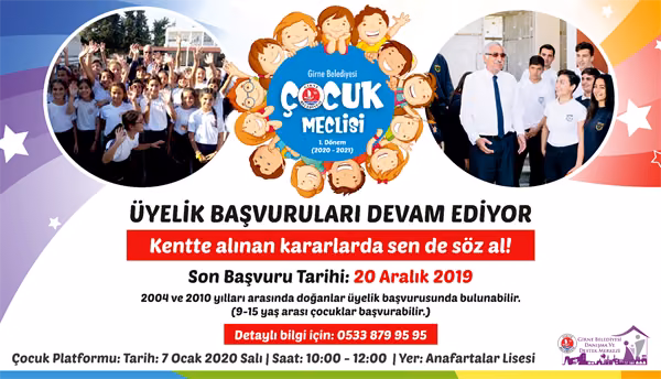 Girne Belediyesi Çocuk Meclisi İçin Başvuru Süreci 20 Aralık’ta Sona Eriyor